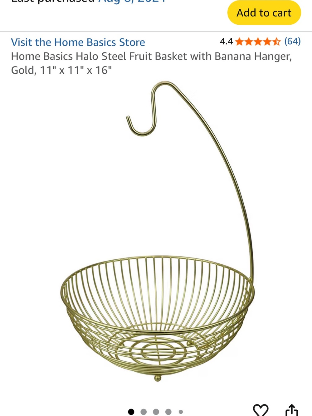 Home Basics Gold Wire Fruit Basket with Banana Hanger